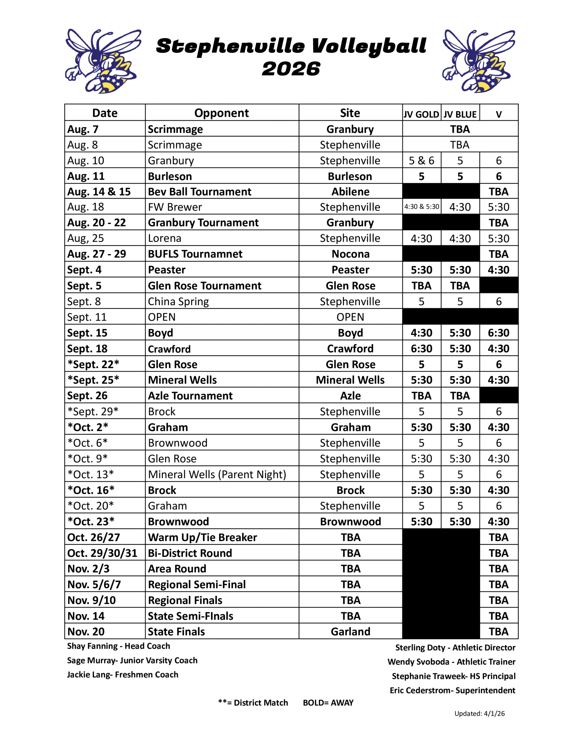 2026 Schedule 2026 Schedule